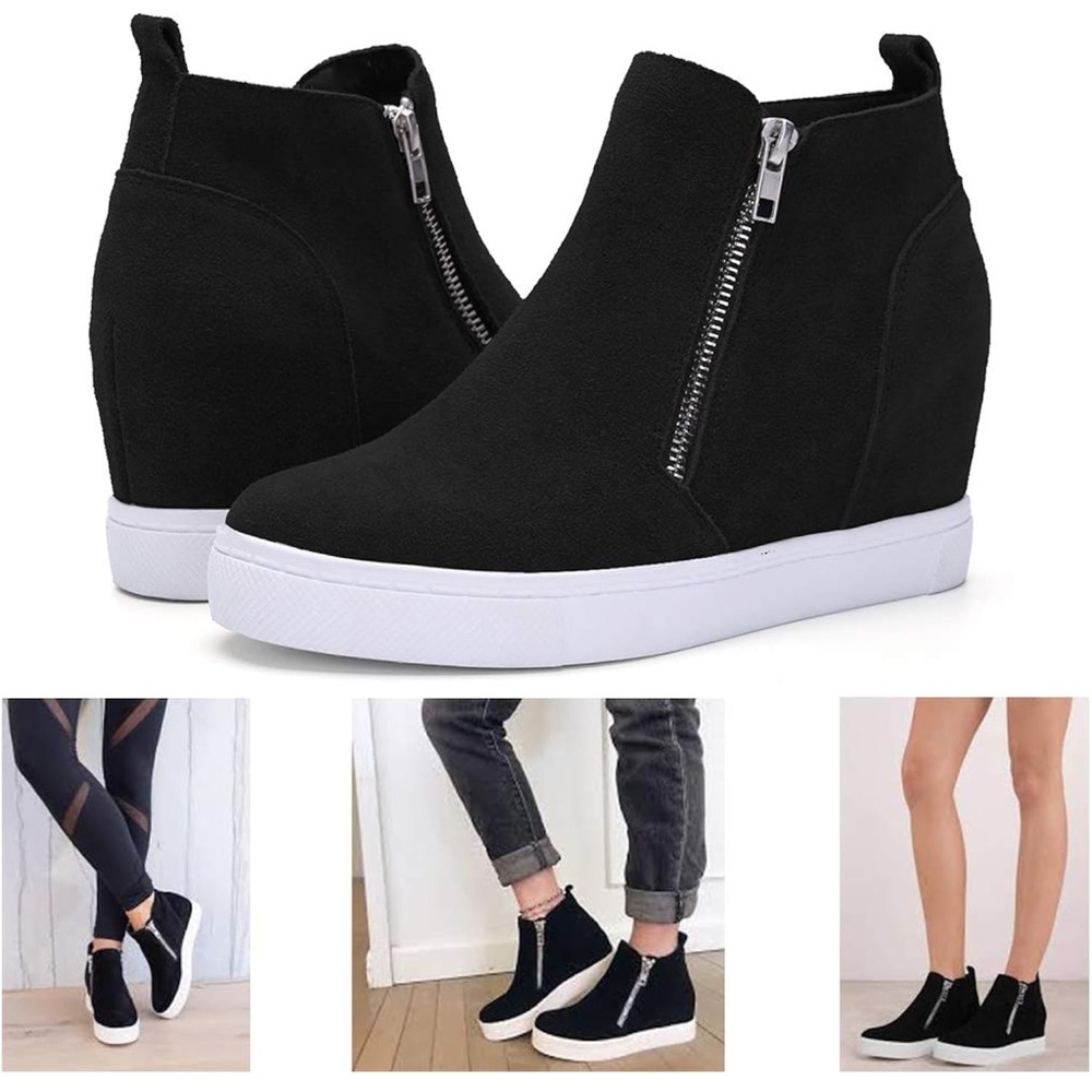 Black Wedge Ankle Boots - Picture 1 of 15